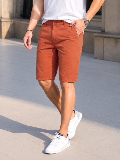 Men's Rust Slim Fit Printed Casual Shorts