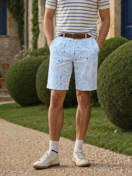 Men's White Printed Shorts