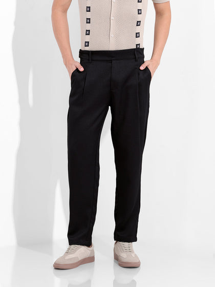 Men's Black Regular Fit Solid Casual Trouser