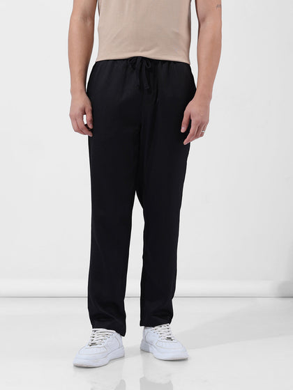 Men's Black Relaxed Fit Solid Casual Trouser