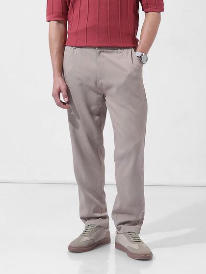 Men's Grey Regular Fit Solid Casual Trouser