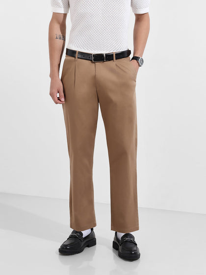 Men's Khaki Relaxed Fit Solid Casual Chinos