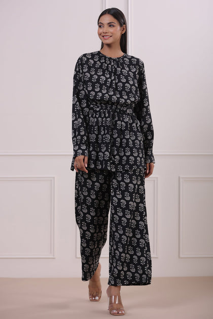 Dice Black Russian Silk Co-ord Set