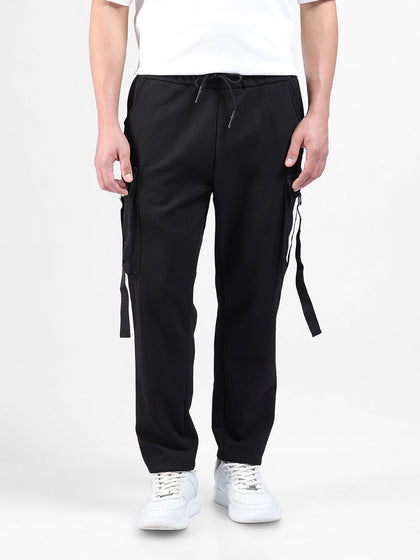 Men's Black Relaxed Fit Solid Utility Cargo