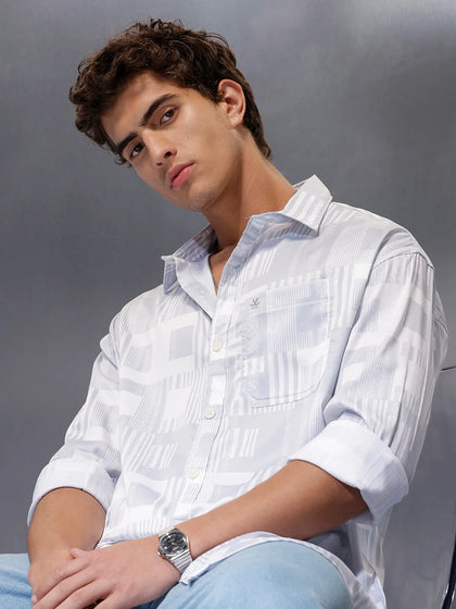Men's Casual Oversized Abstract Printed Shirt | Grey