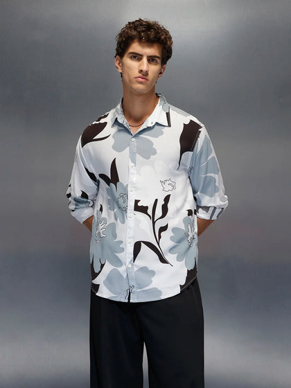 Men's Casual Comfort Fit Floral Printed Shirt | Grey