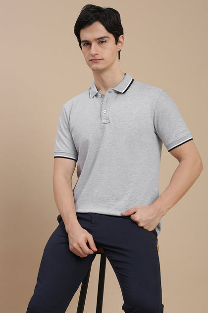 Men Grey Basic Polo T-Shirt