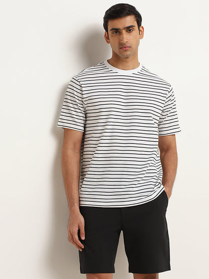 WES Lounge White Relaxed Fit Knit Cotton-Blend T-Shirt