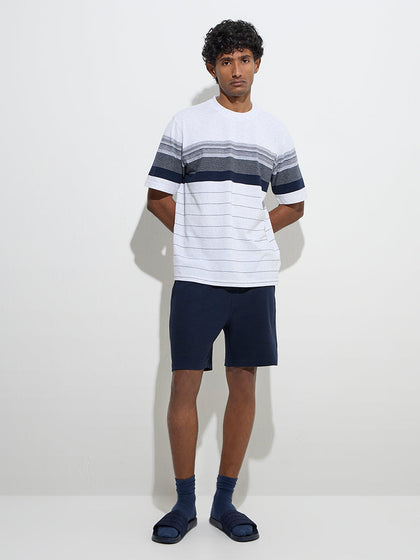 WES Lounge Navy Relaxed-Fit Mid-Rise Cotton-Blend Shorts