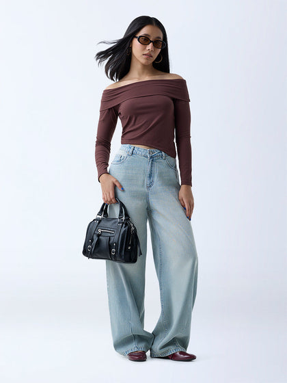 Nuon Light Blue Washed Wide-Leg High-Rise Jeans
