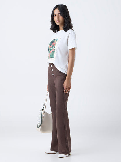LOV Dark Brown Straight-Fit High-Rise Jeans