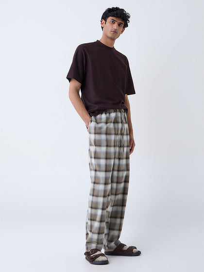 WES Lounge Brown Relaxed-Fit Mid-Rise Cotton Pants