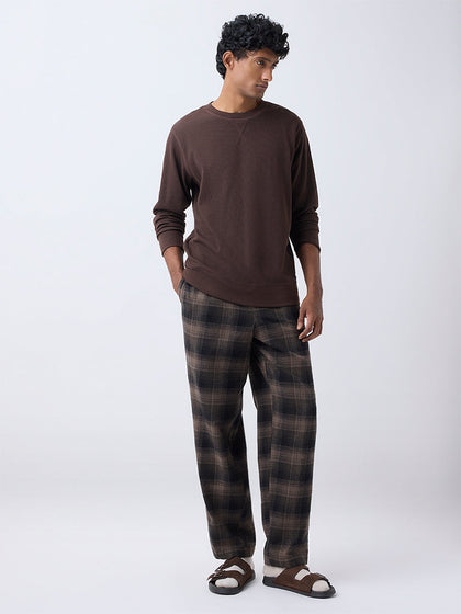 WES Lounge Dark Brown Relaxed-Fit Mid-Rise Cotton Pants