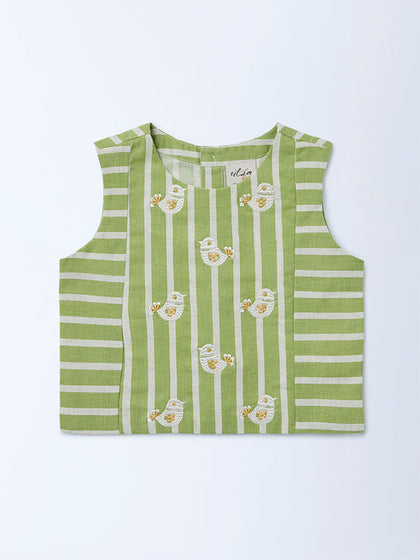Utsa Kids Girls Sage Striped Cotton-Blend Blouse - (2-8 yrs)
