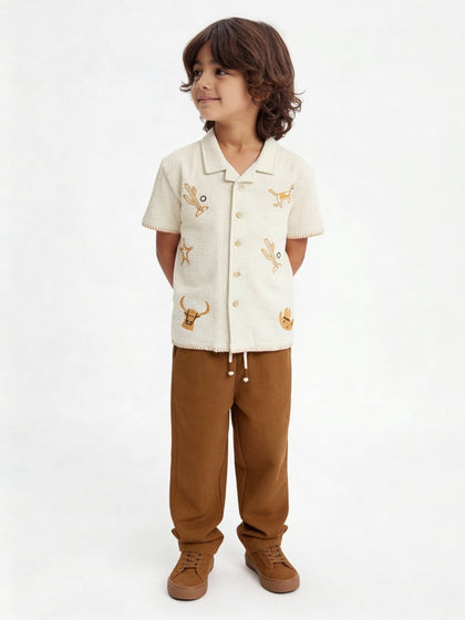 HOP Kids Boys Off-White Embroidered Cotton Shirt