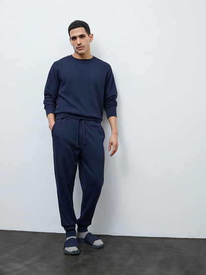 WES Lounge Navy Waffle-Textured Relaxed-Fit Mid-Rise Joggers