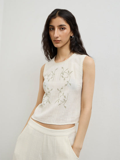 Bombay Paisley Off-White Embroidered Cotton Top