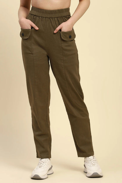 Brown Cotton Regular Fit Trouser