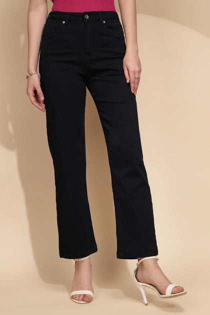 Navy Blue Cotton Blend Trouser