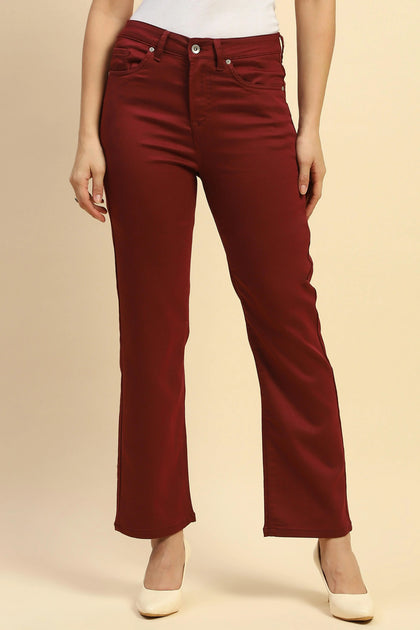 Maroon Cotton Blend Stretchable Trouser