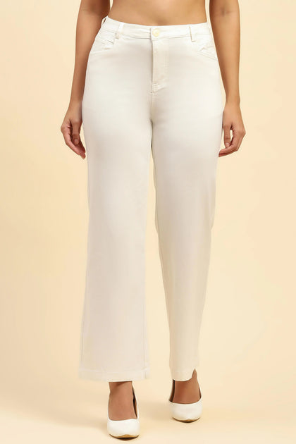 White Stretchable Loose Fit Trouser