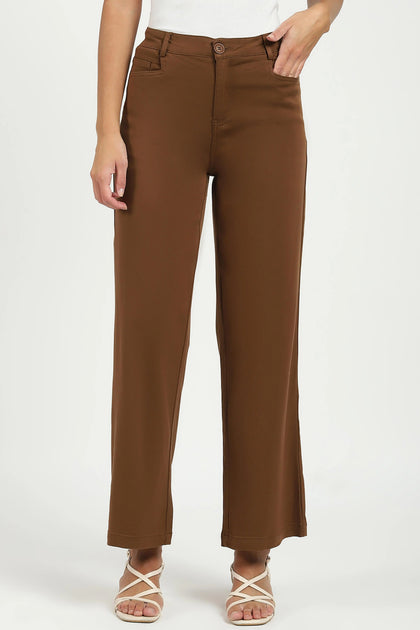 Brown Stretchable Loose Fit Trousers
