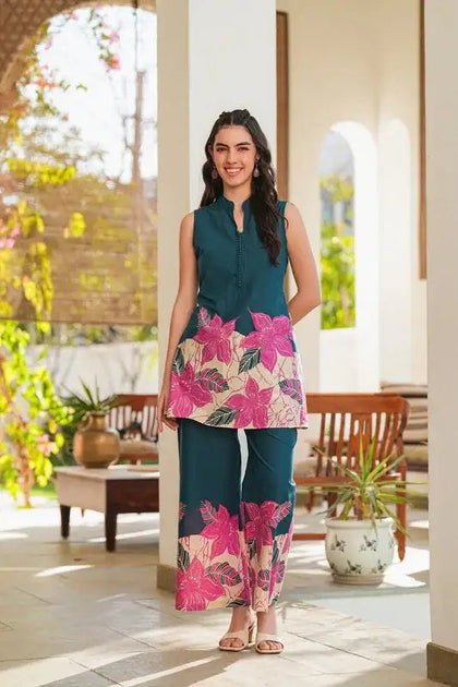Emerald Blossom Printed Cotton Co-ord Set