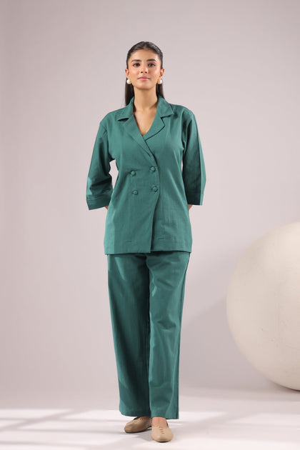 Emerald Ease Solid Cotton Flex Co-ord Set