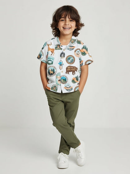 HOP Kids Boys Off-White Printed Shirt