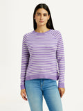 Women's Striped Lavender Crew Neck T-shirt