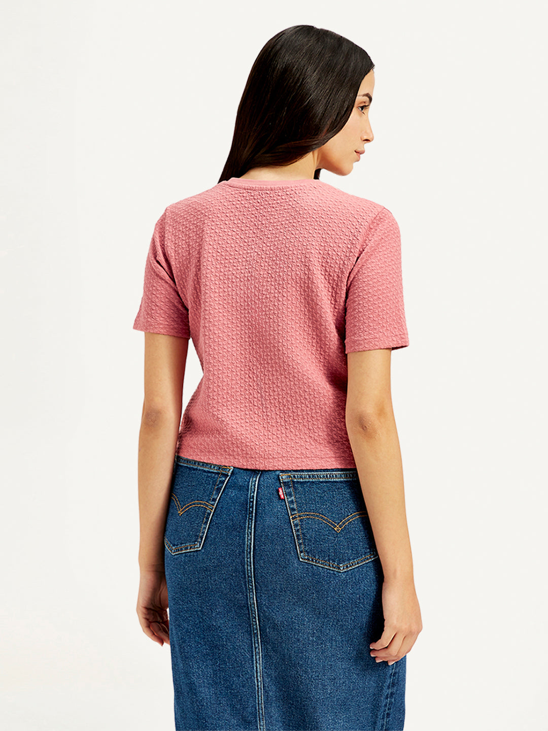 Women's Textured Peach Crew Neck Top