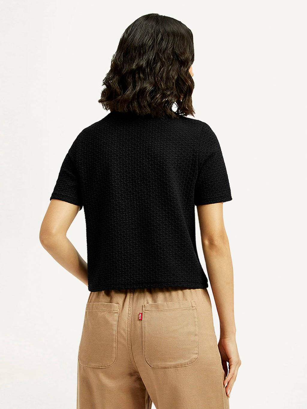 Women's Textured Black Crew Neck Top