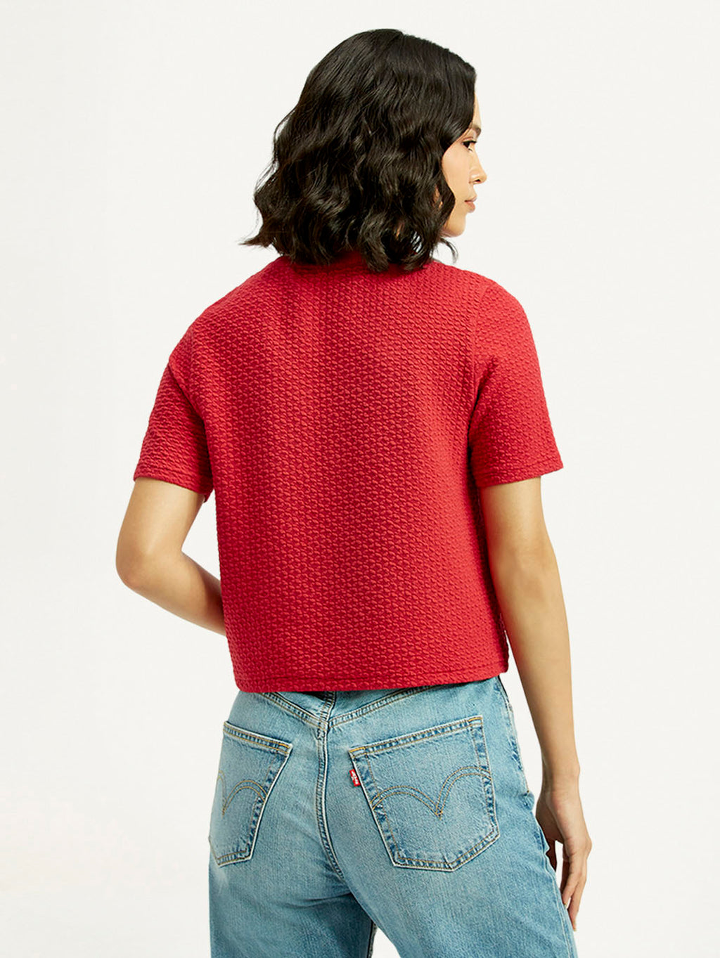 Women's Textured Red Crew Neck Top