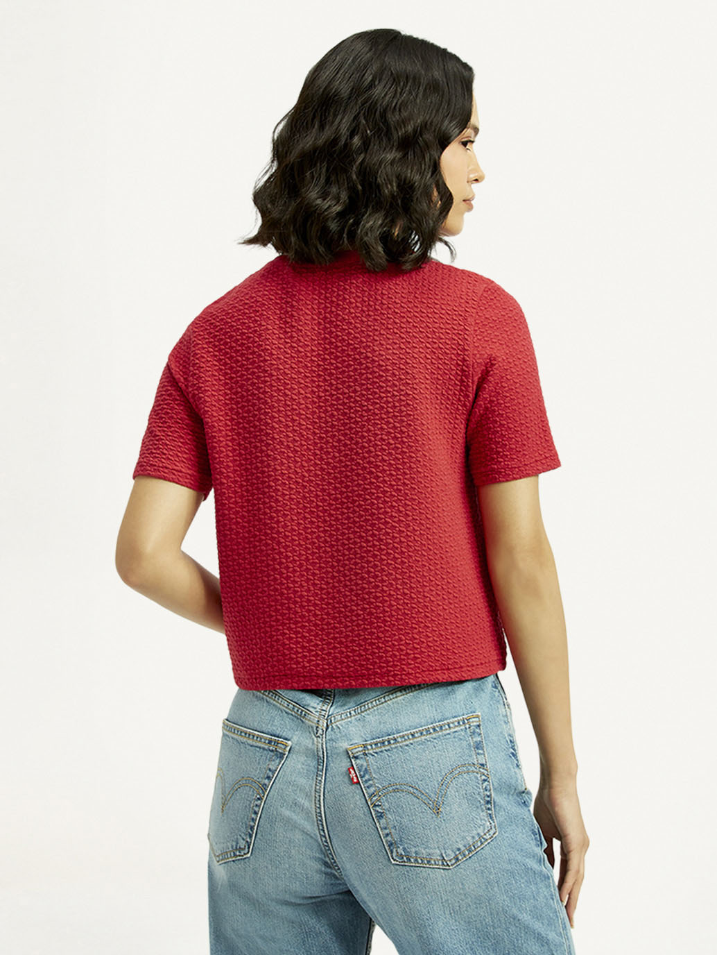 Women's Textured Red Crew Neck Top