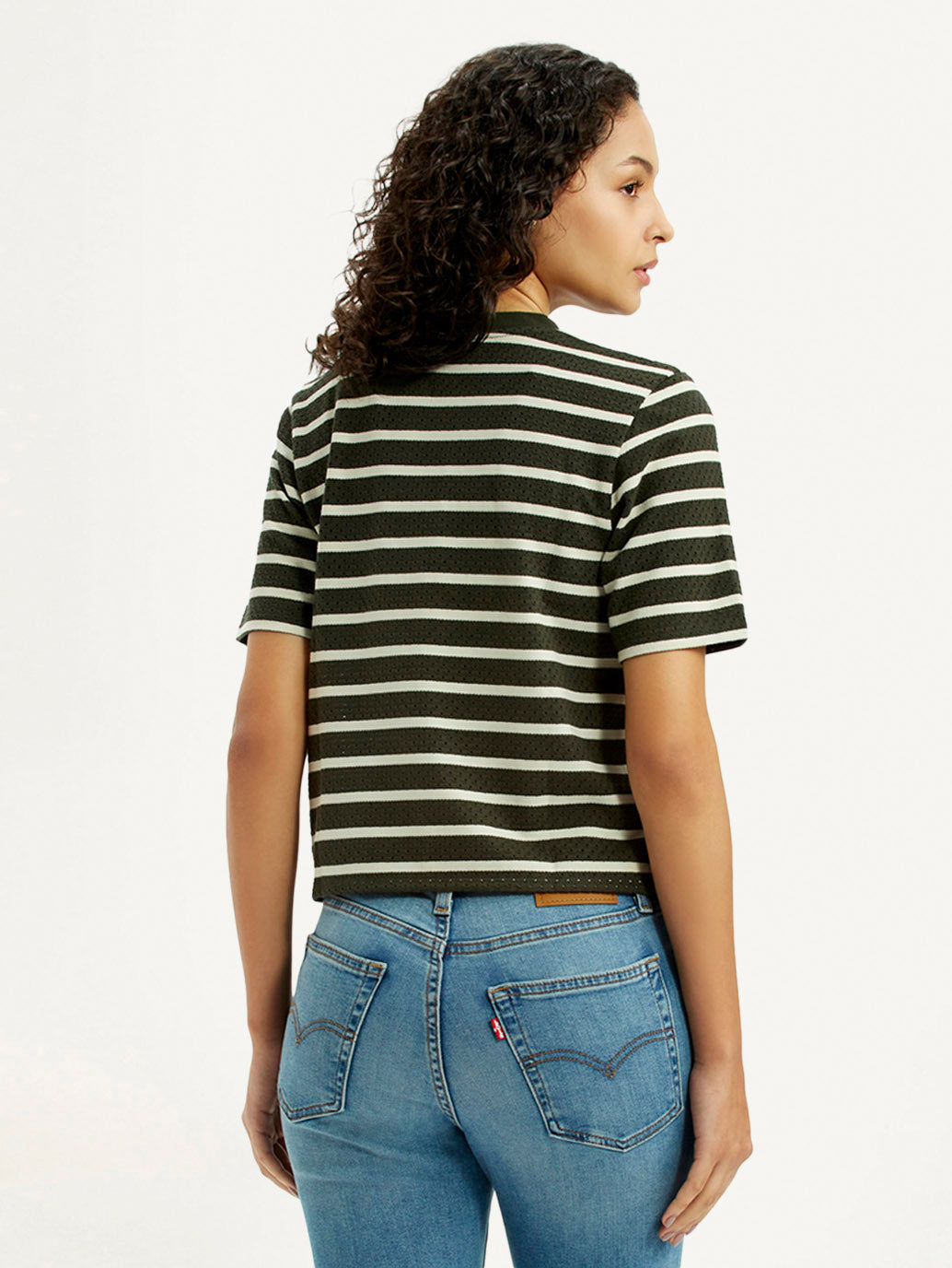 Women's Striped Olive Crew Neck T-shirt