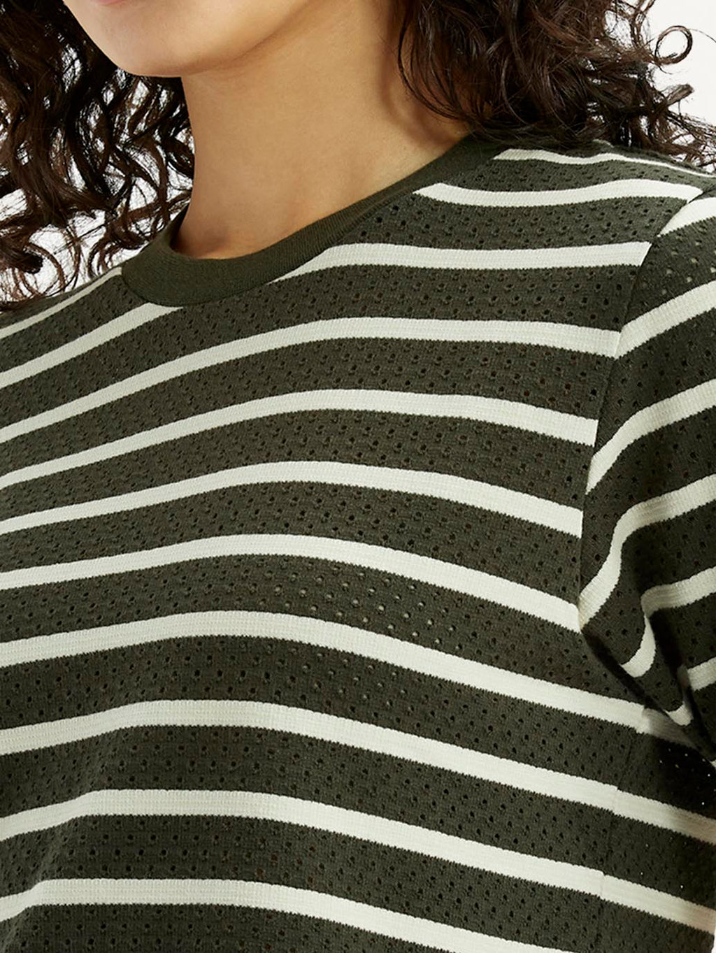 Women's Striped Olive Crew Neck T-shirt