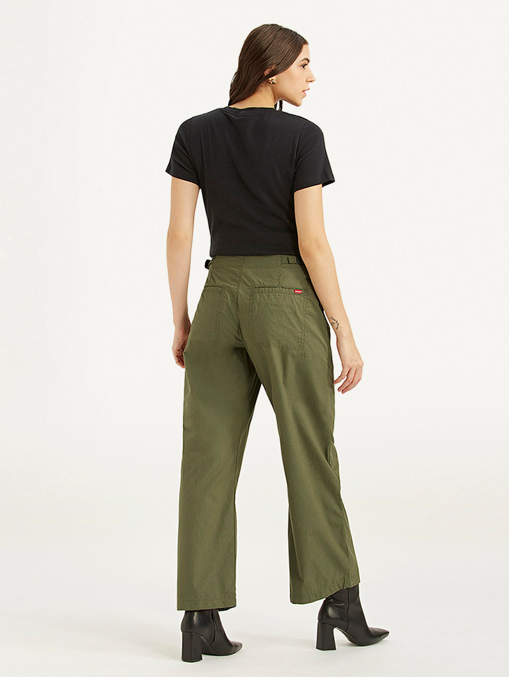 Women's Mid Rise Olive Baggy Cargo Trousers