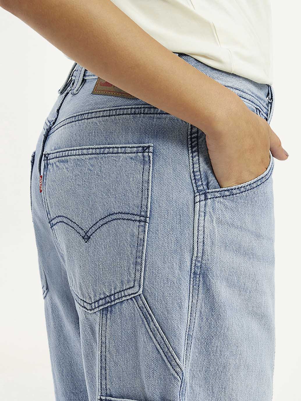 Women's Light Blue Baggy Loose Fit Carpenter Mid Rise Jeans