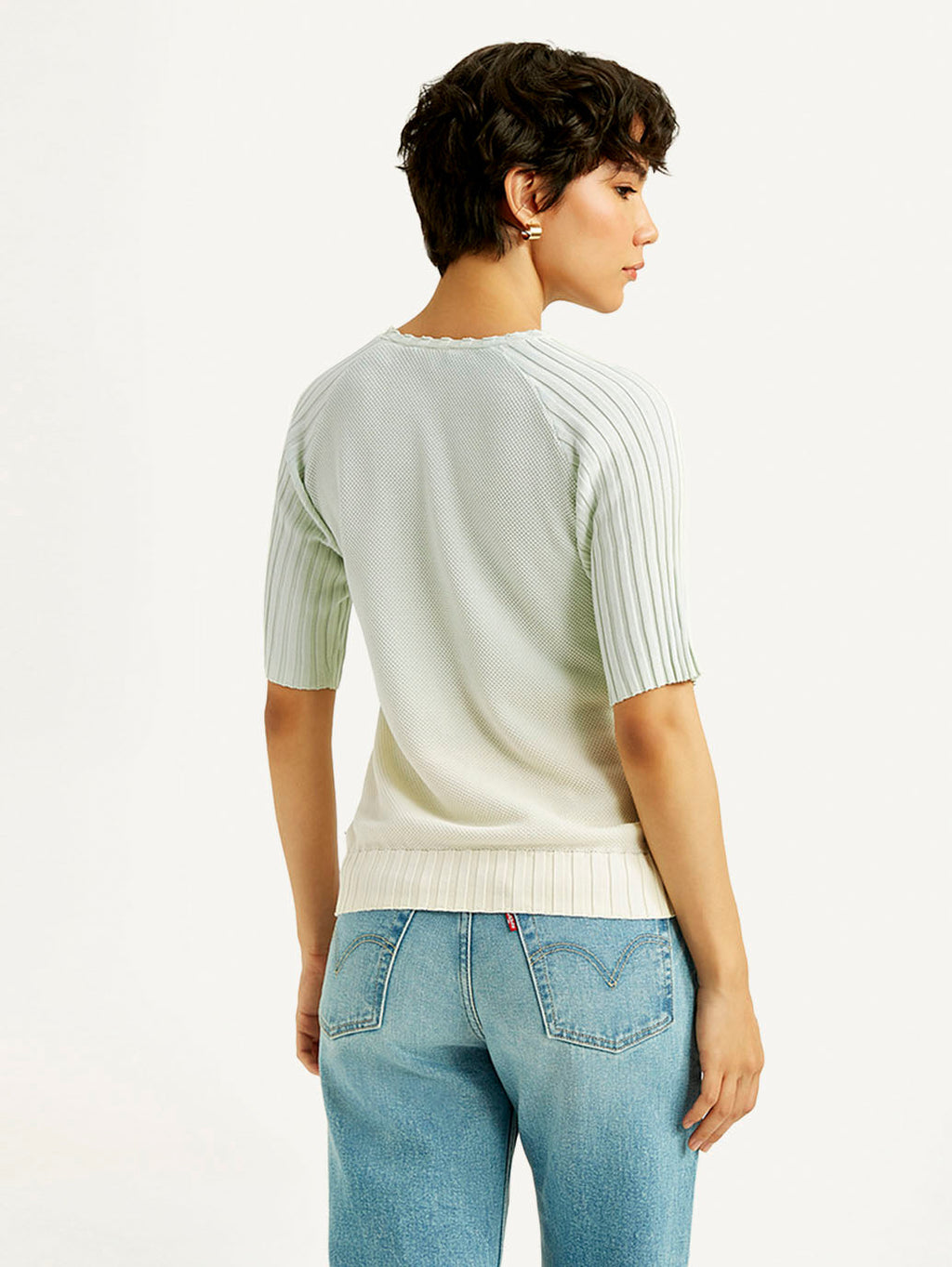 Women's Ombre Light Blue Boat Neck Top