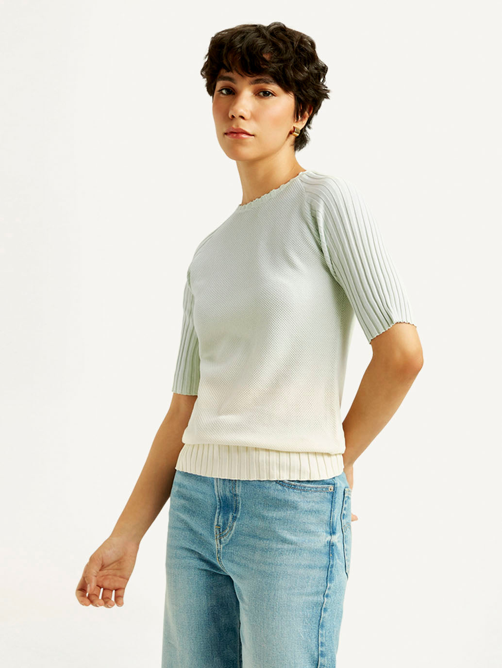 Women's Ombre Light Blue Boat Neck Top