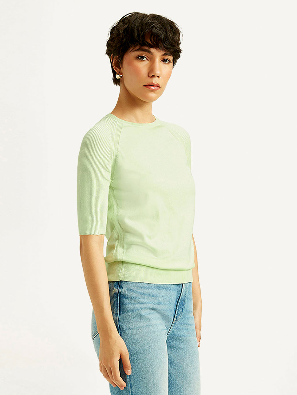 Women's Solid Light Green Boat Neck Top