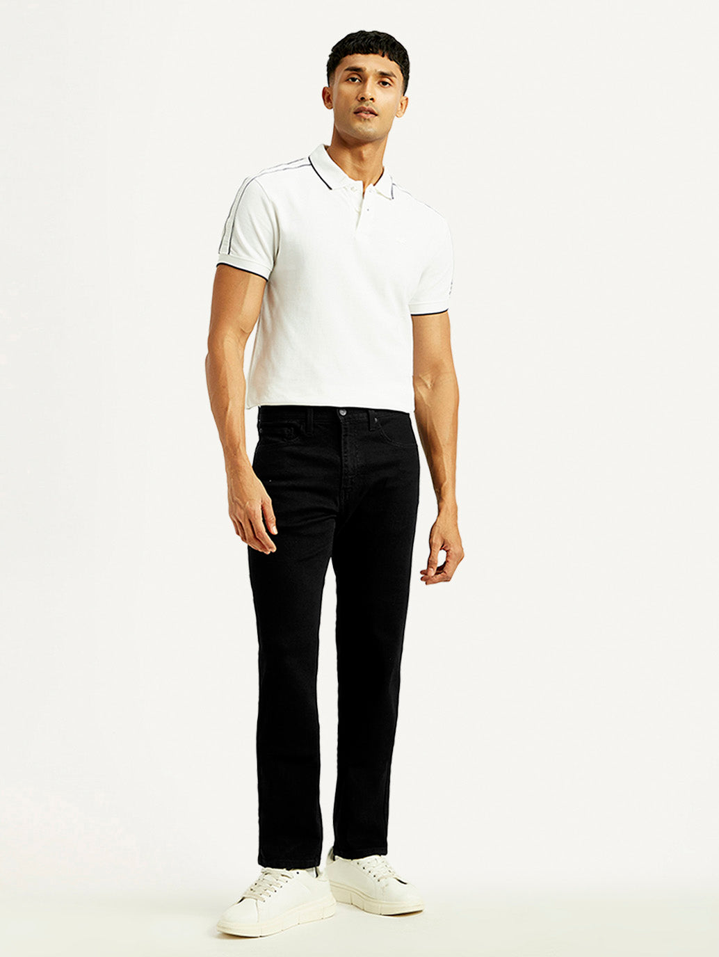 Men's 505 Black Straight Fit Mid Rise Jeans