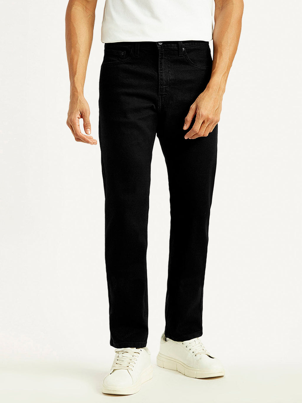 Men's 505 Black Straight Fit Mid Rise Jeans