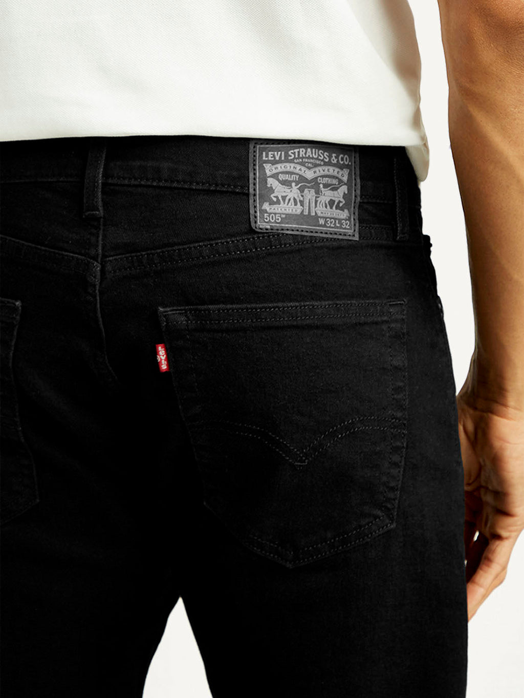 Men's 505 Black Straight Fit Mid Rise Jeans