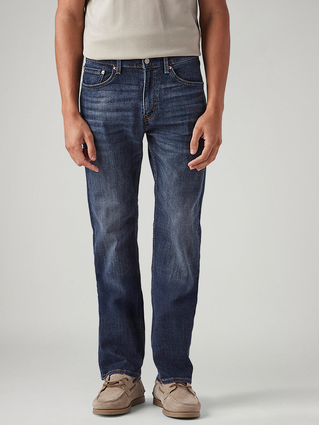 Men's 505 Dark Blue Straight Fit Mid Rise Cross Hatch Jeans