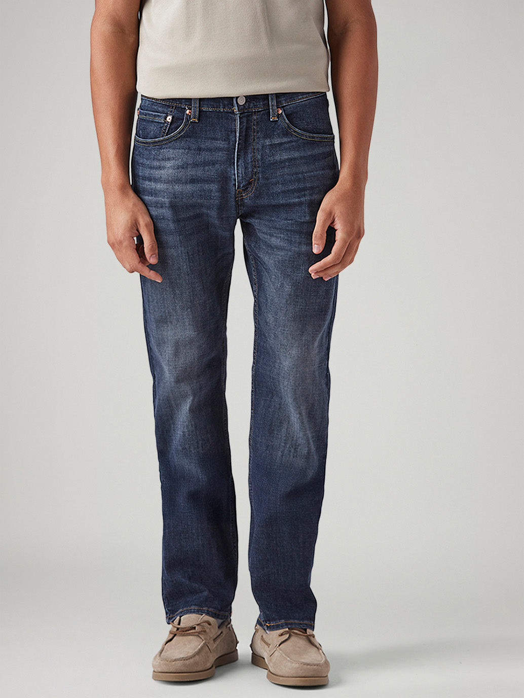 Men's 505 Dark Blue Straight Fit Mid Rise Cross Hatch Jeans