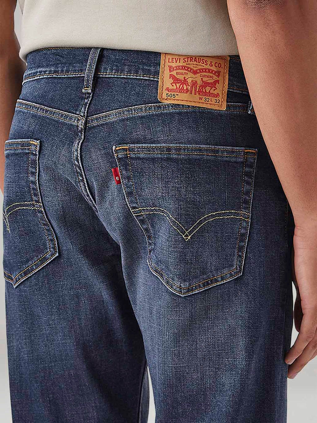 Men's 505 Dark Blue Straight Fit Mid Rise Cross Hatch Jeans