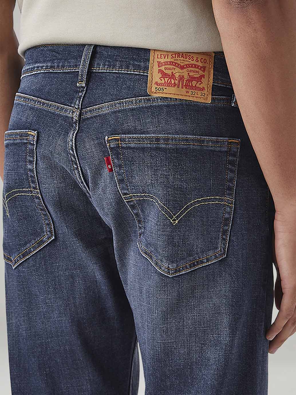 Men's 505 Dark Blue Straight Fit Mid Rise Cross Hatch Jeans