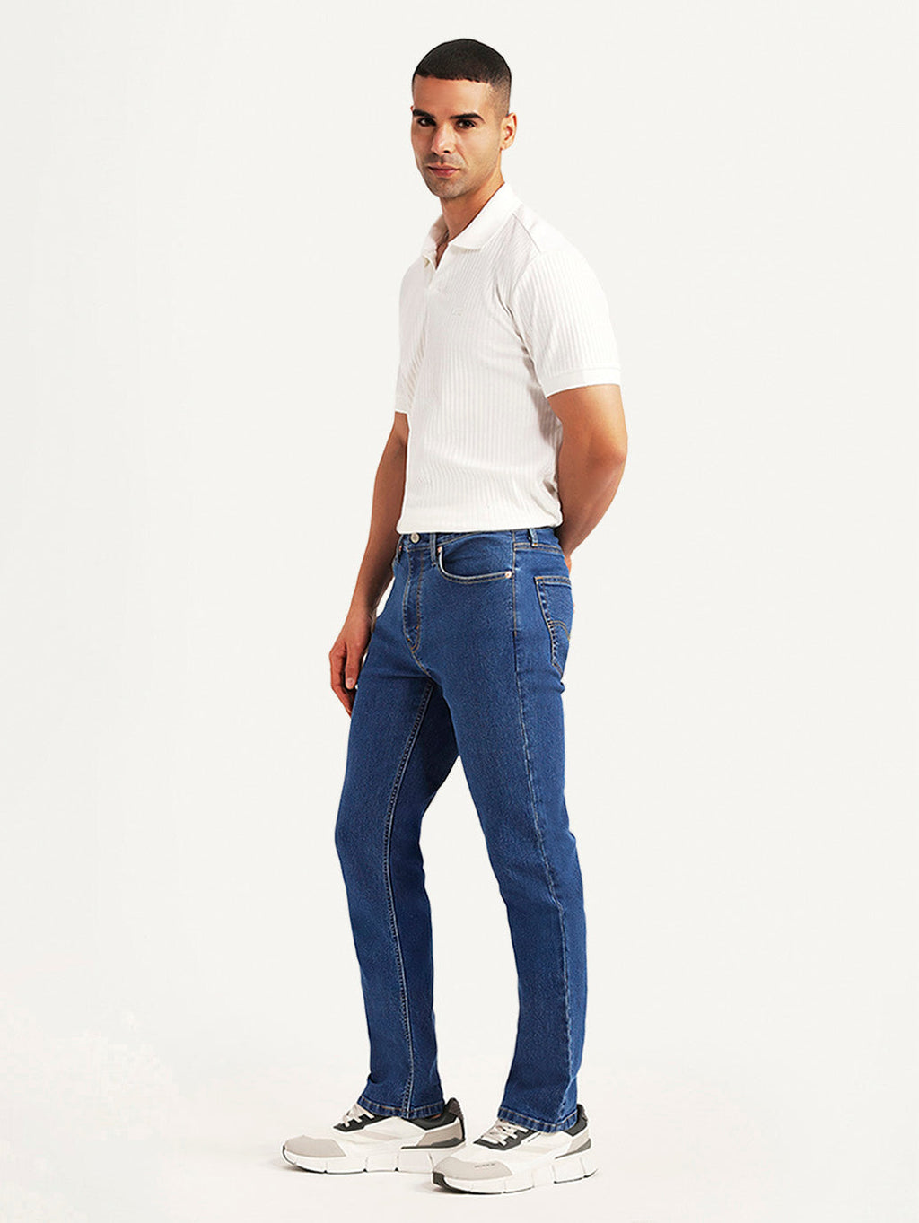 Men's 505 Blue Straight Fit Mid Rise Jeans