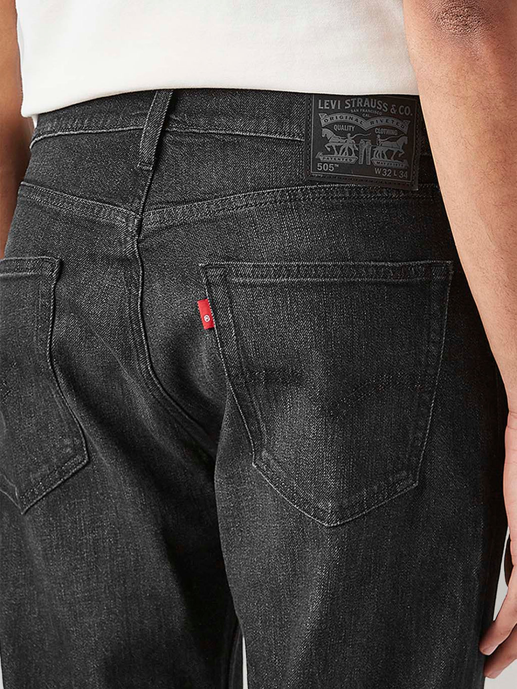 Men's 505 Black Straight Fit Mid Rise Jeans